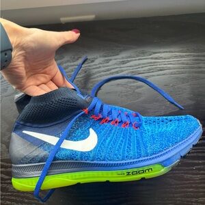 Nike Blue and Neon Green Flyknit Shoe